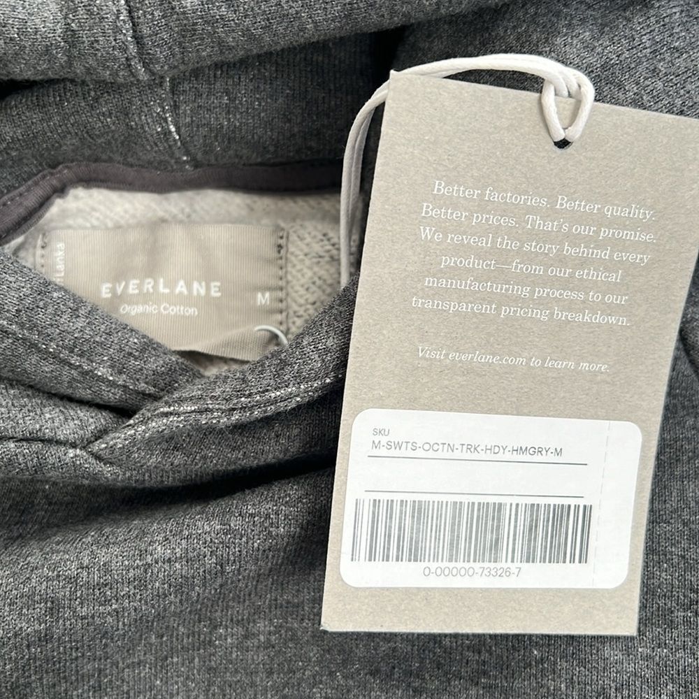 EVERLANE Hoodie Mens Medium The Track Organic Cotton Heather Gray Retro 90s NWT - Picture 2 of 12